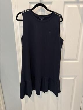 Tommy Hilfiger Navy Blue Sleeveless Ruffle Hem Shift Dress Size L